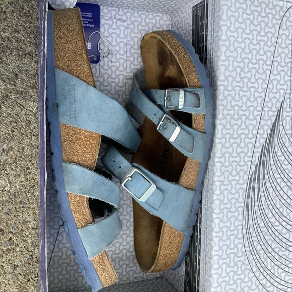 Leather Franca Birkenstocks Sz 37, Dusty Blue, VGUC, Made in Germany, Reg fit - Picture 9 of 10